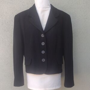Vintage Finity Black Wool-Cashmere Blend Button-up V-neck Blazer Women's 10